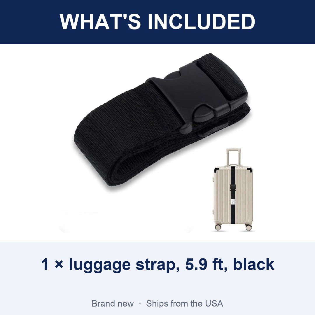 Adjustable Luggage Strap 5.9 ft Nylon Suitcase Belt, Quick-Release Buckle, Black
