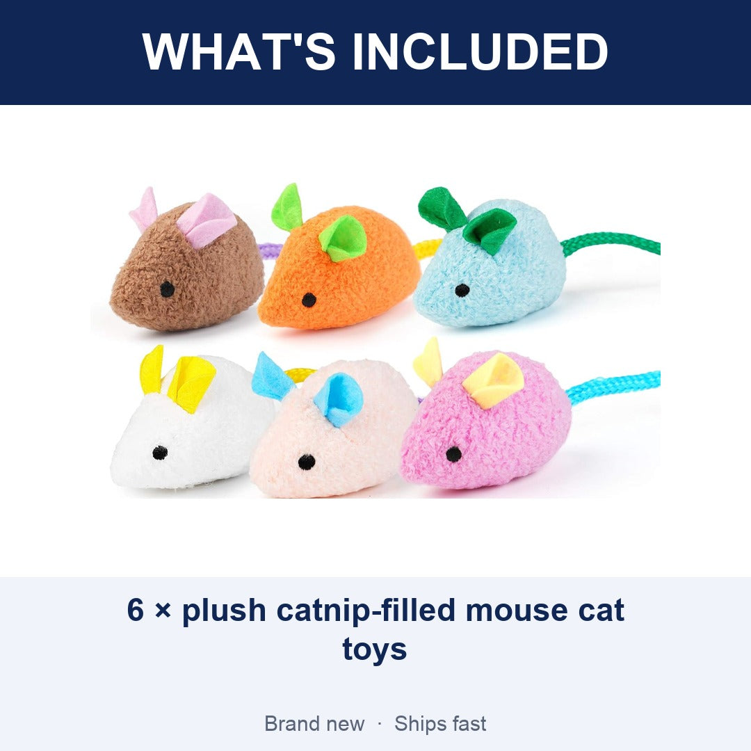 6-Piece Catnip Plush Mouse Cat Toys, Chew Toys with Catnip Filler