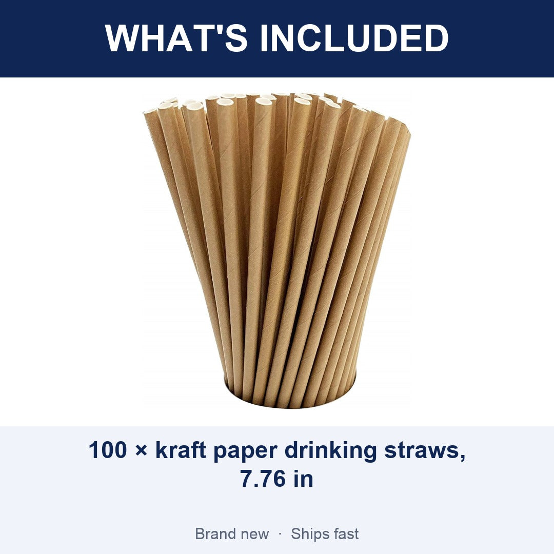 100-Pack Kraft Paper Straws, 7.75 Inch Biodegradable Drinking Straws