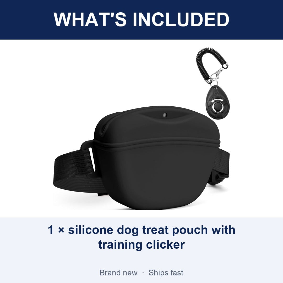 Magnetic Dog Treat Pouch with Training Clicker, 1.67 Cup, Black
