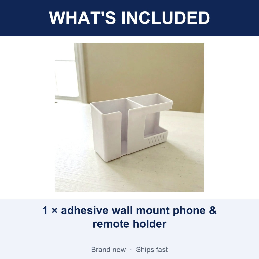 Wall Mount Phone Holder with Charging Cable Slot, Adhesive Remote Control Holder