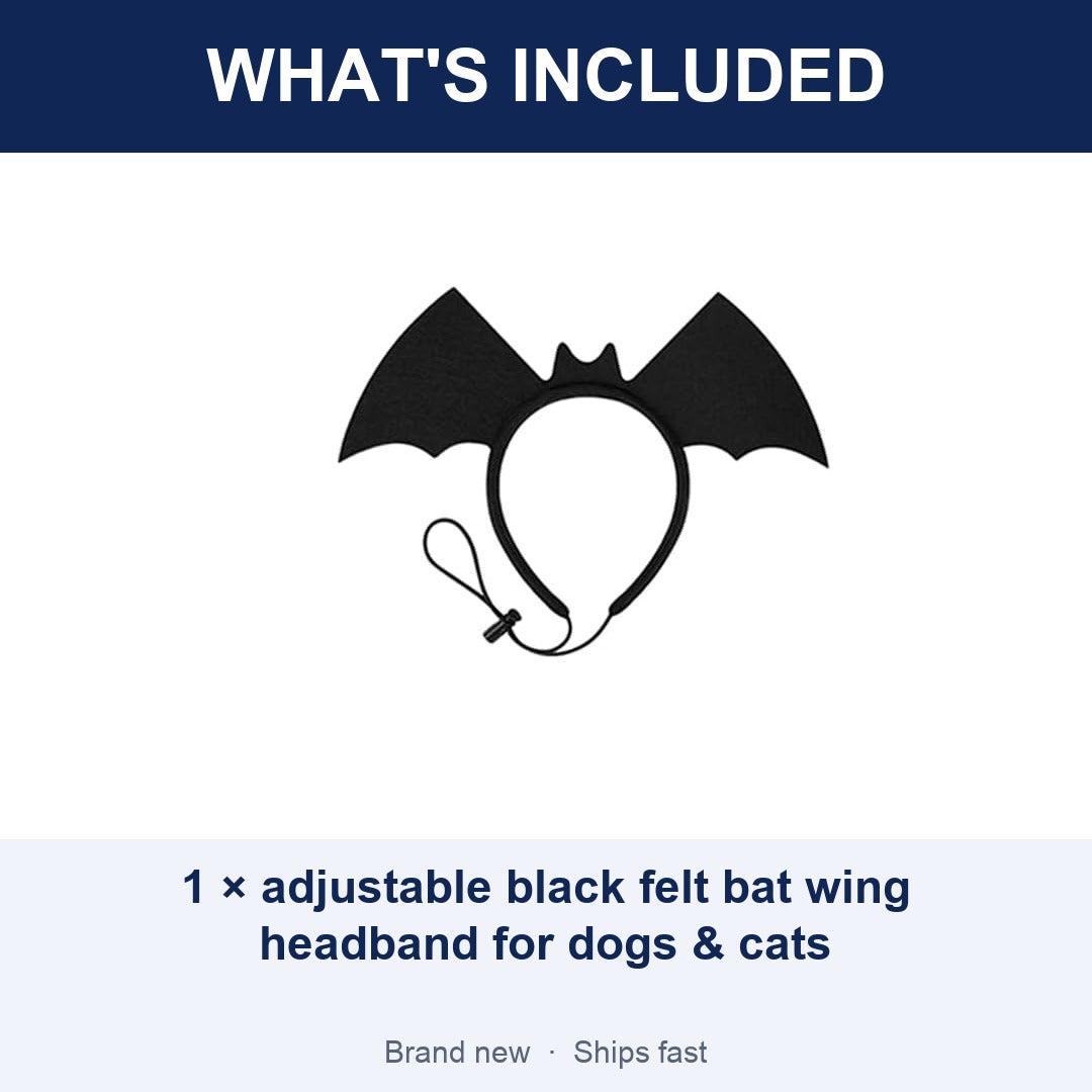 Halloween Dog Bat Wing Headband, Adjustable Black Felt Pet Costume Accessory