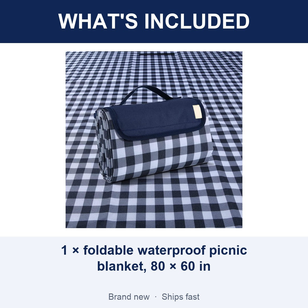 Outdoor Picnic Blanket, Foldable Waterproof Sand Beach Mat, 80 x 60 Inch