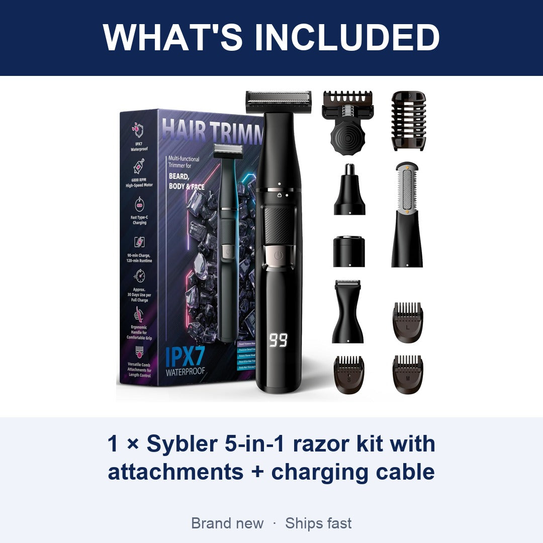 Sybler 5-in-1 Electric Razor for Men, Rechargeable Rotary Shaver & Beard Trimmer Kit