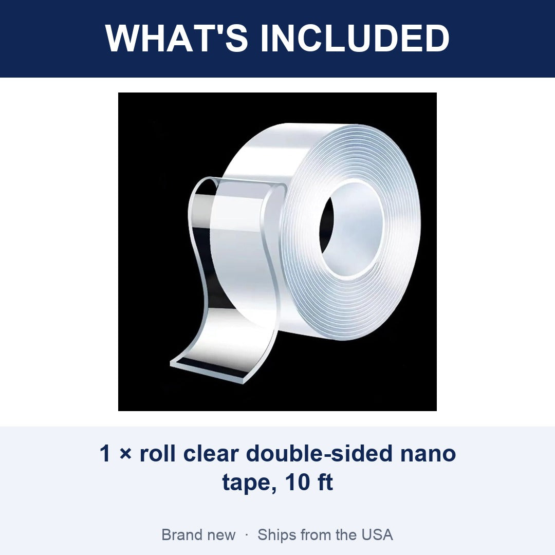 10 ft Clear Double-Sided Nano Tape, Heavy Duty Removable Mounting Tape for Walls