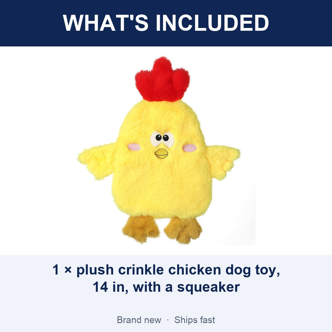 Crinkle Chicken Dog Toy, 14 Inch No-Stuffing Squeaky Plush