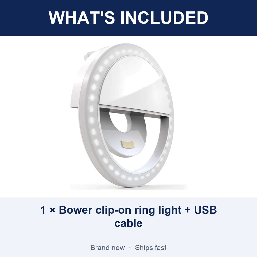 Bower Clip-On Selfie Ring Light for Phone, 36 LED Rechargeable Mini Light for Video Calls