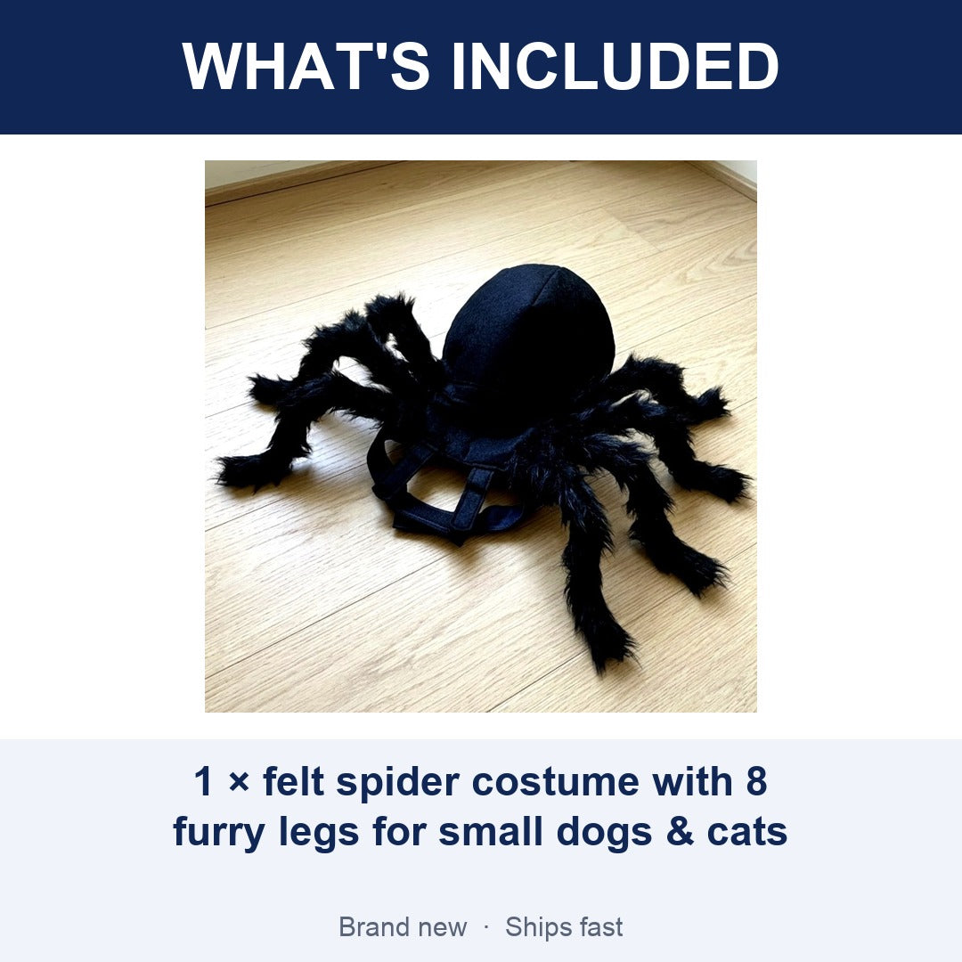 Spider Halloween Costume for Small Dogs and Cats, Felt with 8 Furry Legs