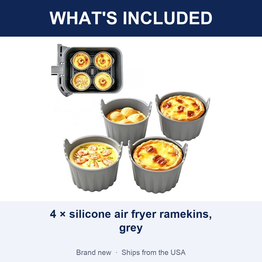 4-Pack Silicone Air Fryer Ramekins, Reusable Non-Stick Baking Cups, BPA Free