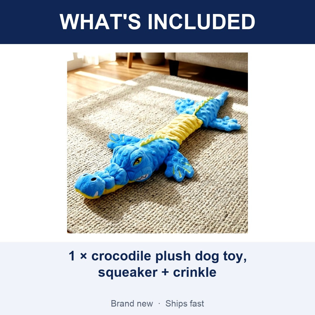 Crocodile Squeaky Plush Dog Toy with Crinkle Paper, Interactive Chew Toy
