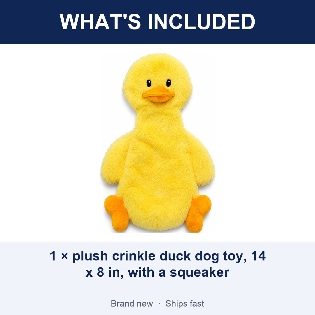 Interactive Crinkle Duck Dog Toy, 14 x 8 Inch No-Stuffing Plush Squeaky Toy