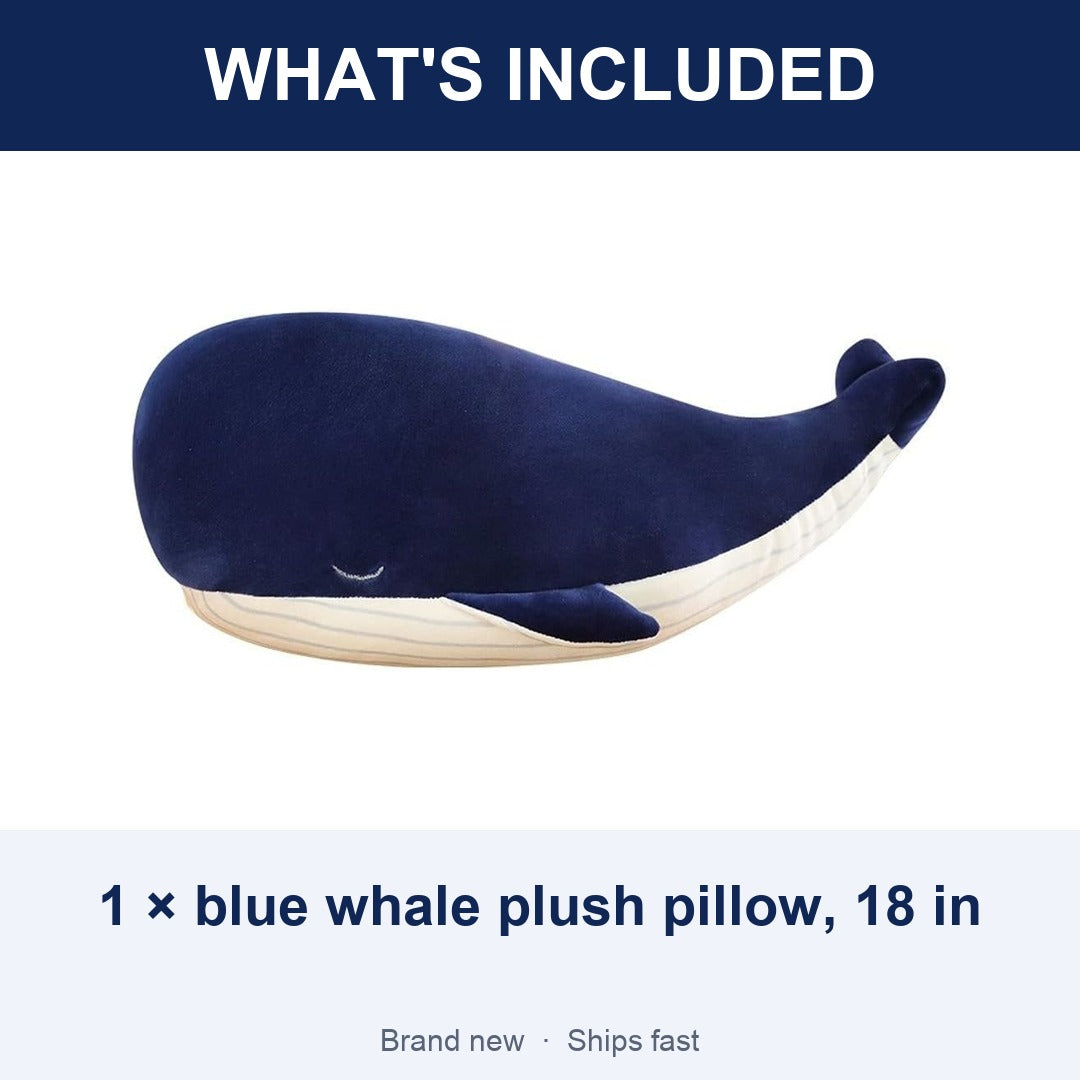 MUPI Whale Plush Pillow, Blue, 18 Inch Stuffed Animal