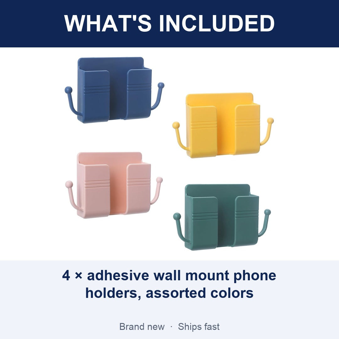 4-Pack Adhesive Wall Mount Phone Holders, Bedside Charging and Remote Stands