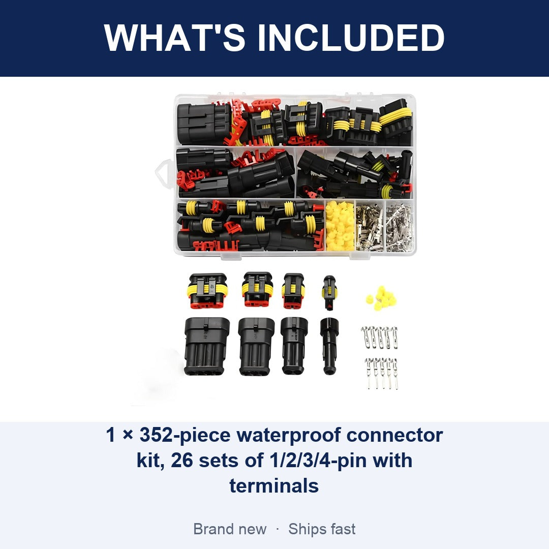 352-Piece Waterproof Car Electrical Connector Terminals Kit, 1 2 3 4 Pin Male and Female