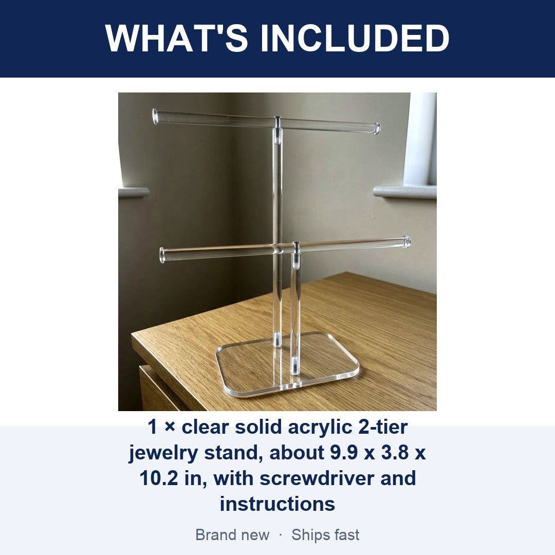 Solid Acrylic Necklace Holder Stand, 2-Tier Clear Jewelry Organizer
