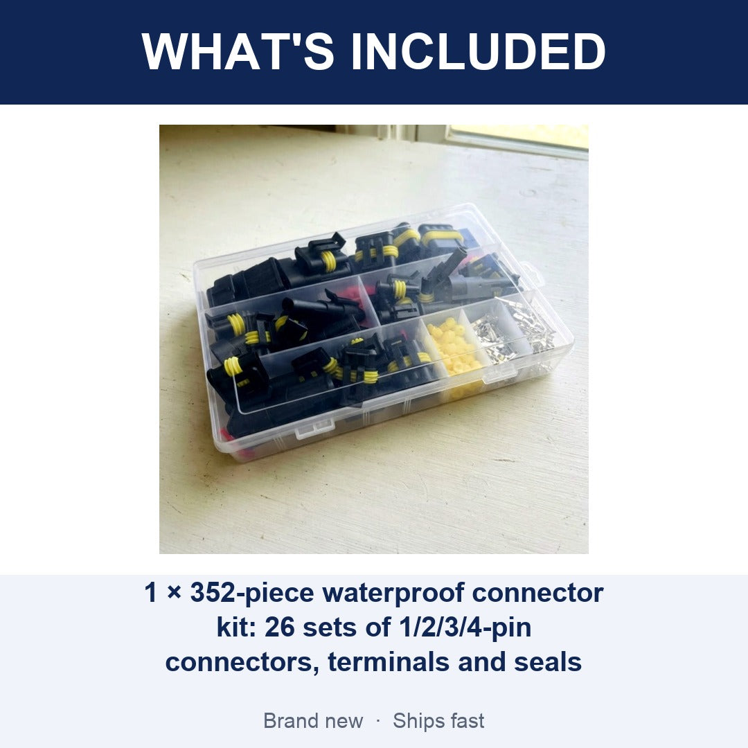 352-Piece Waterproof Automotive Electrical Connector Kit, 1 2 3 4 Pin, 20-16 AWG