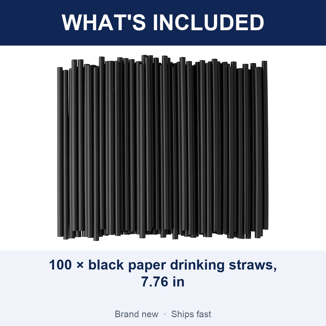 100-Pack Black Paper Straws, 7.75 Inch Biodegradable Drinking Straws