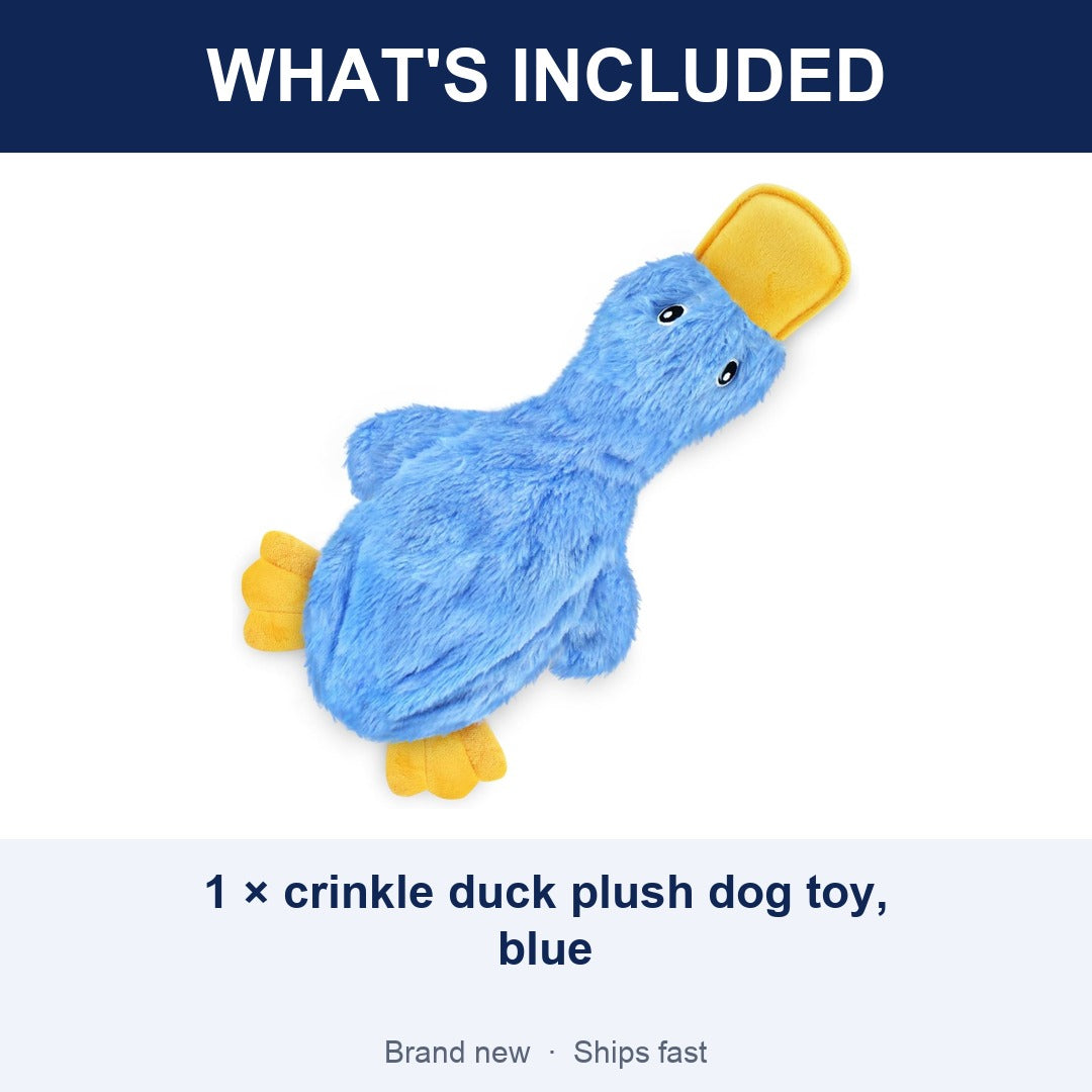 Best Pet Supplies Crinkle Duck Squeaky Plush Dog Toy, Blue, Soft Interactive Toy