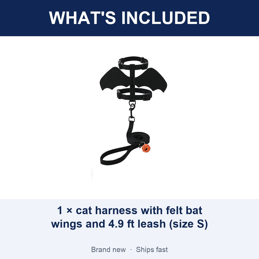 Cat Harness and Leash Set with Bat Wings, Escape Proof Adjustable Halloween Vest, Small