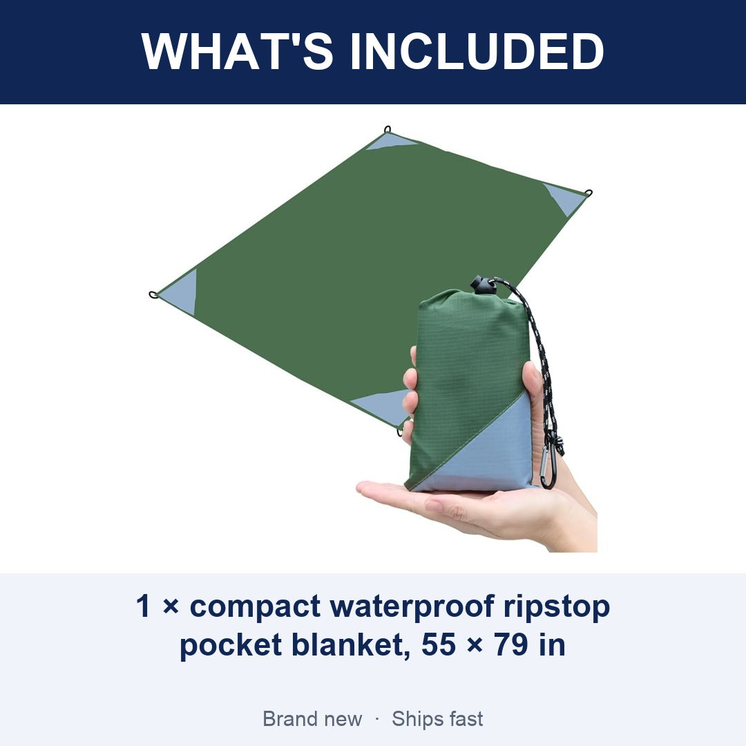 Compact Waterproof Pocket Picnic Blanket, 55 x 79 Inch Lightweight Camping Tarp