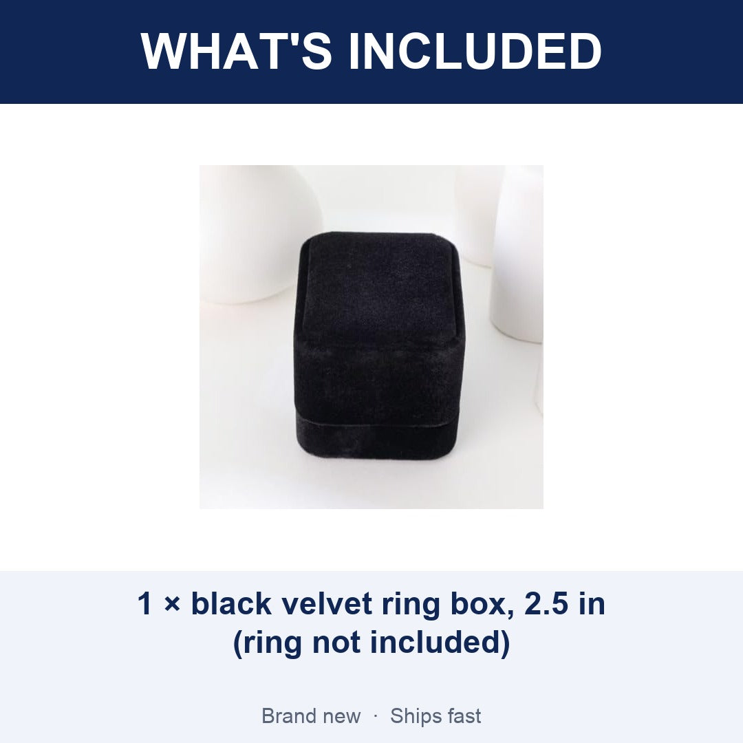 Black Velvet Ring Box, 2.5 Inch Square Jewelry Gift Box for Proposal and Wedding
