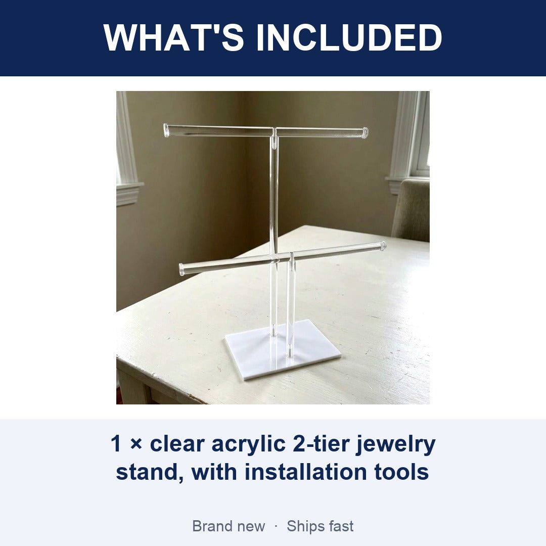 2-Tier Clear Acrylic Necklace Holder, Jewelry Display Stand for Necklaces and Bracelets