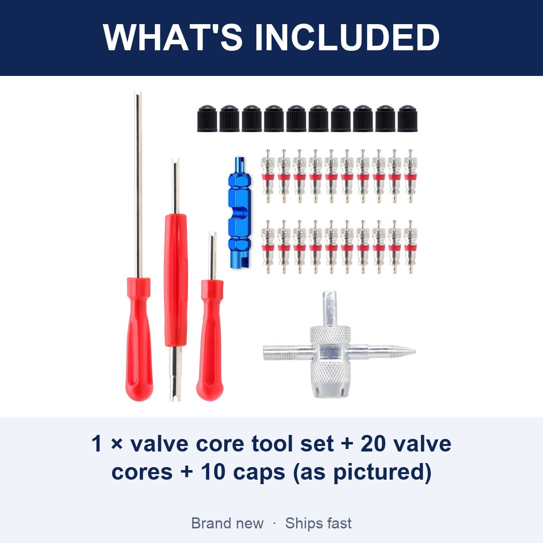 Tire Valve Stem Removal Tool Kit with 20 Valve Cores & 10 Caps, Schrader Core Tool