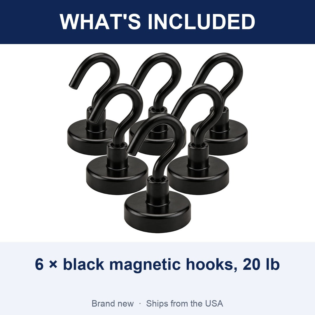 Black Magnetic Hooks 20 lb, Strong Neodymium Hooks for Cruise, Grill & Fridge