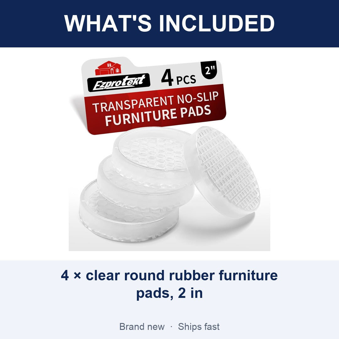 4-Pack Clear Non-Slip Furniture Pads, 2 Inch Rubber Caster Cups for Hardwood Floors