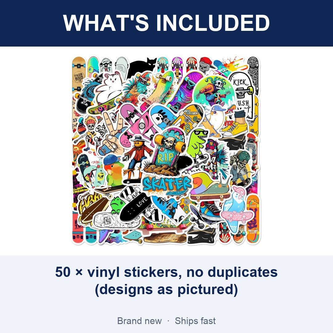 50-Pc Graffiti Vinyl Sticker Pack, Waterproof Decals for Laptop, Skateboard, Water Bottle