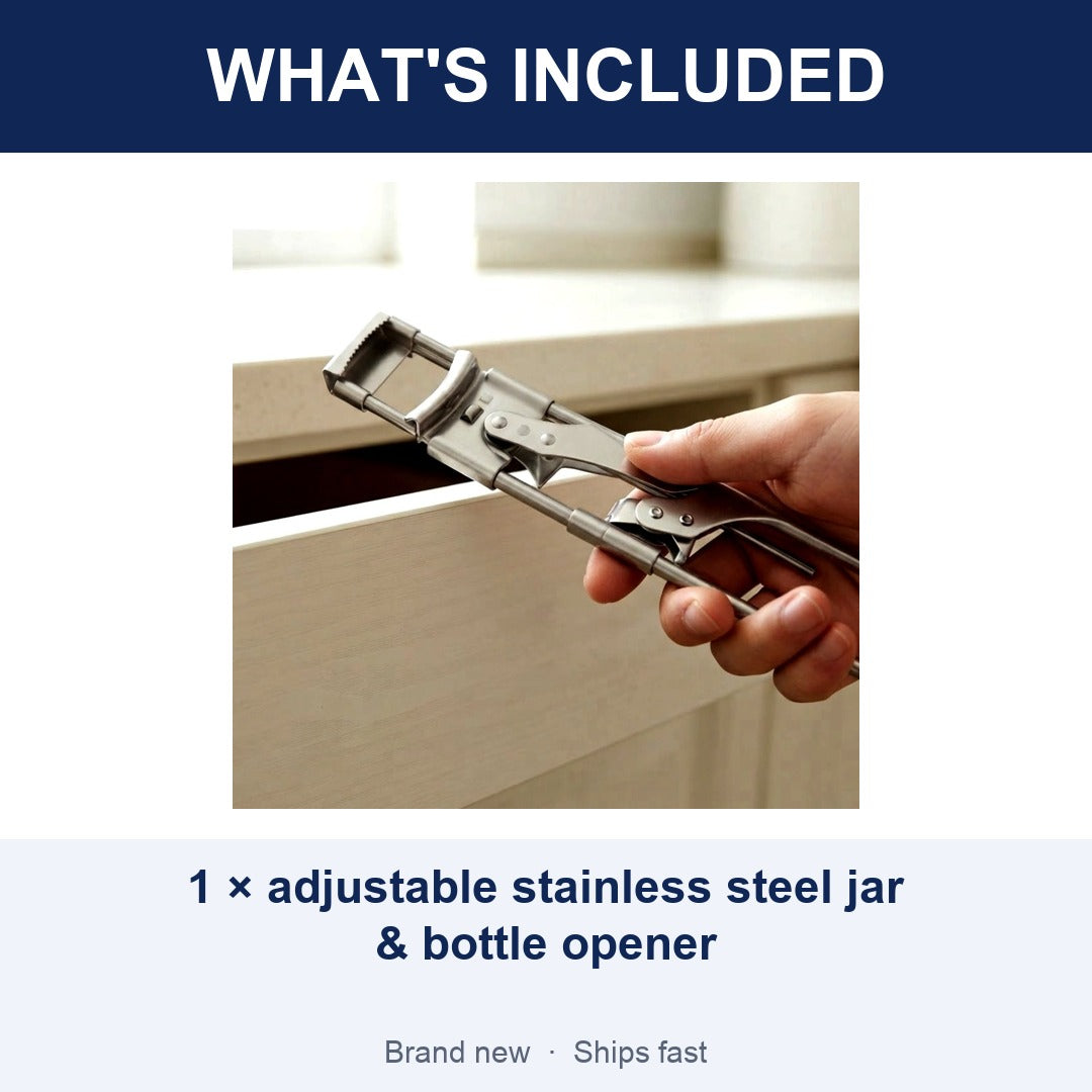 Adjustable Stainless Steel Jar Opener and Bottle Opener with Non-Slip Grip