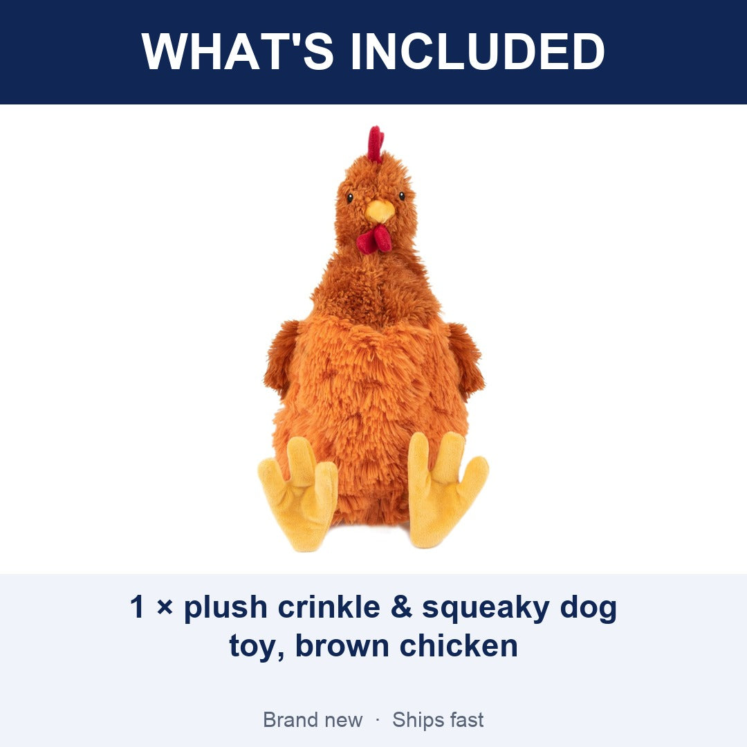 Best Pet Supplies Crinkle Squeaky Plush Dog Toy, Chicken, Brown