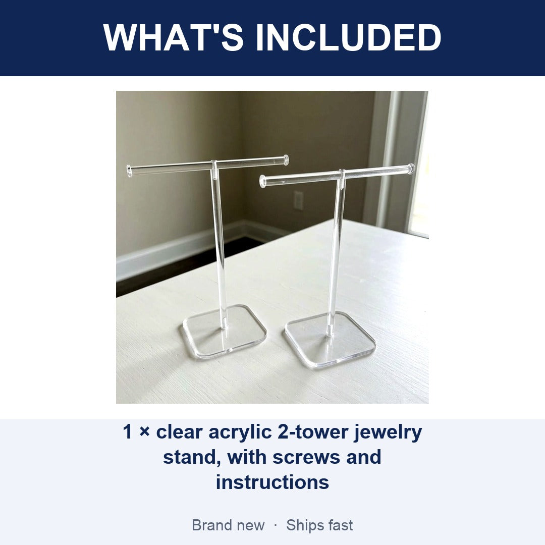 2-Tower Clear Acrylic Jewelry Stand, Necklace and Bracelet Holder