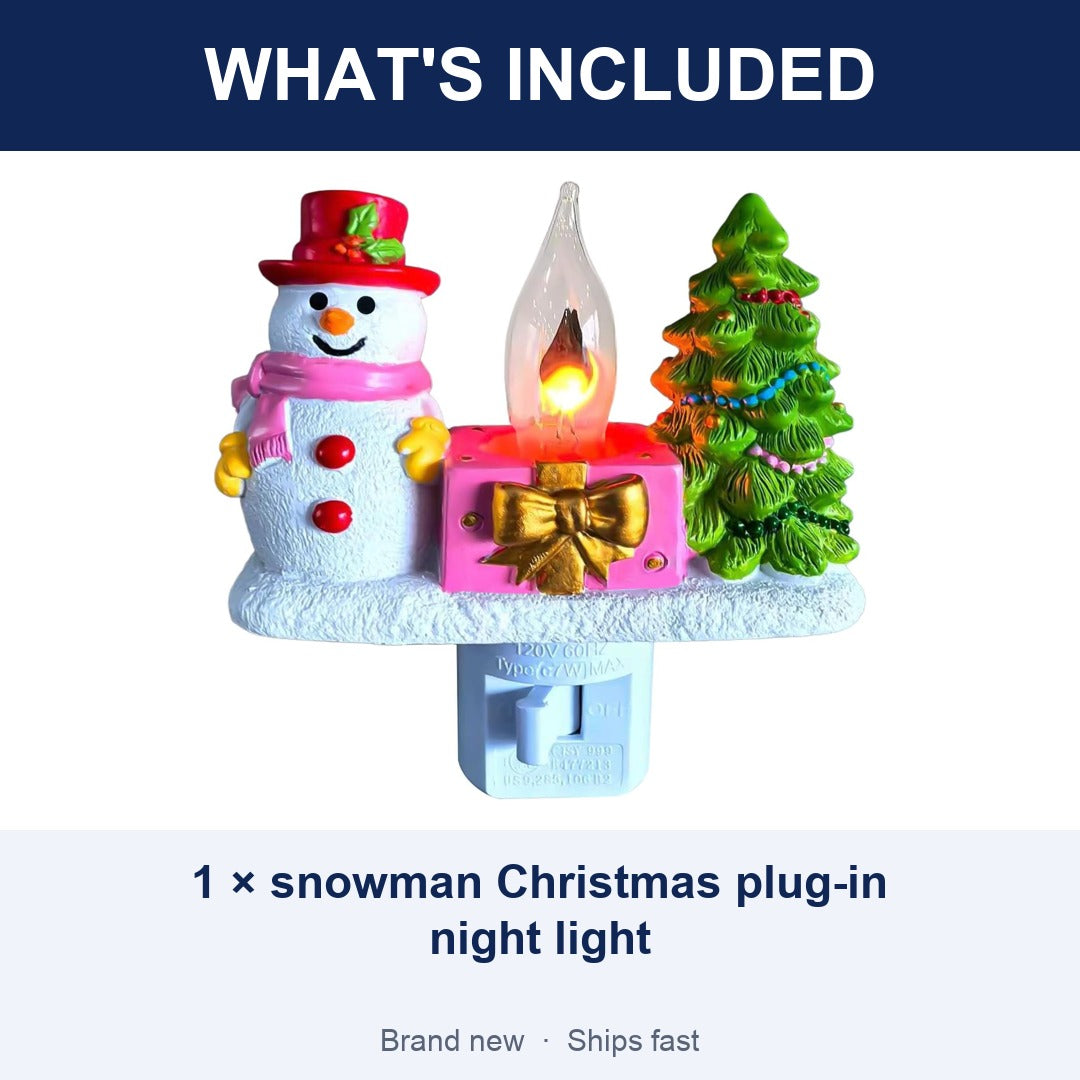 Snowman Christmas Plug-In Night Light, Flickering Campfire Lamp with Swivel Plug