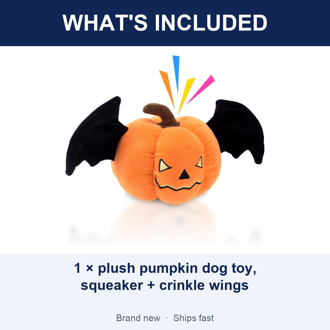 Halloween Pumpkin Squeaky Plush Dog Toy with Crinkle Wings for Puppies