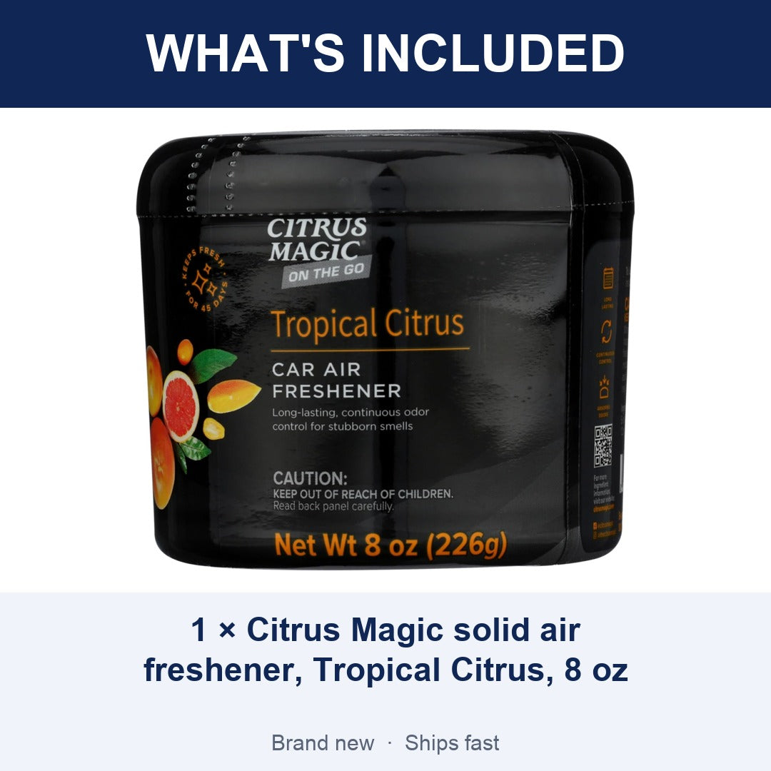 Citrus Magic Auto Solid Car Air Freshener, Tropical Citrus 8 oz, Flame-Free Odor Absorber