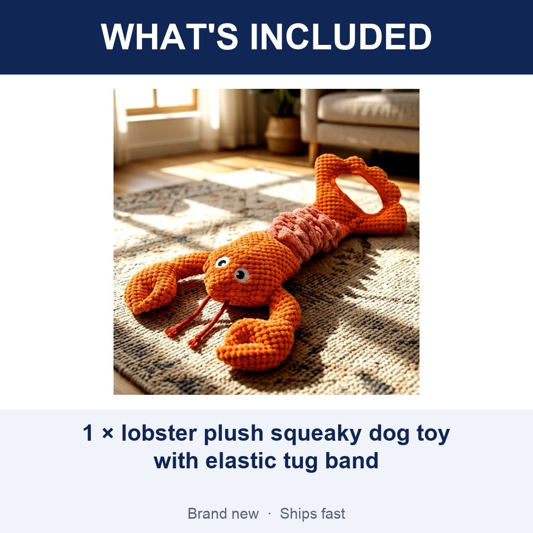 Lobster Plush Squeaky Dog Toy with Stretchy Tug Band, Interactive Chew Toy