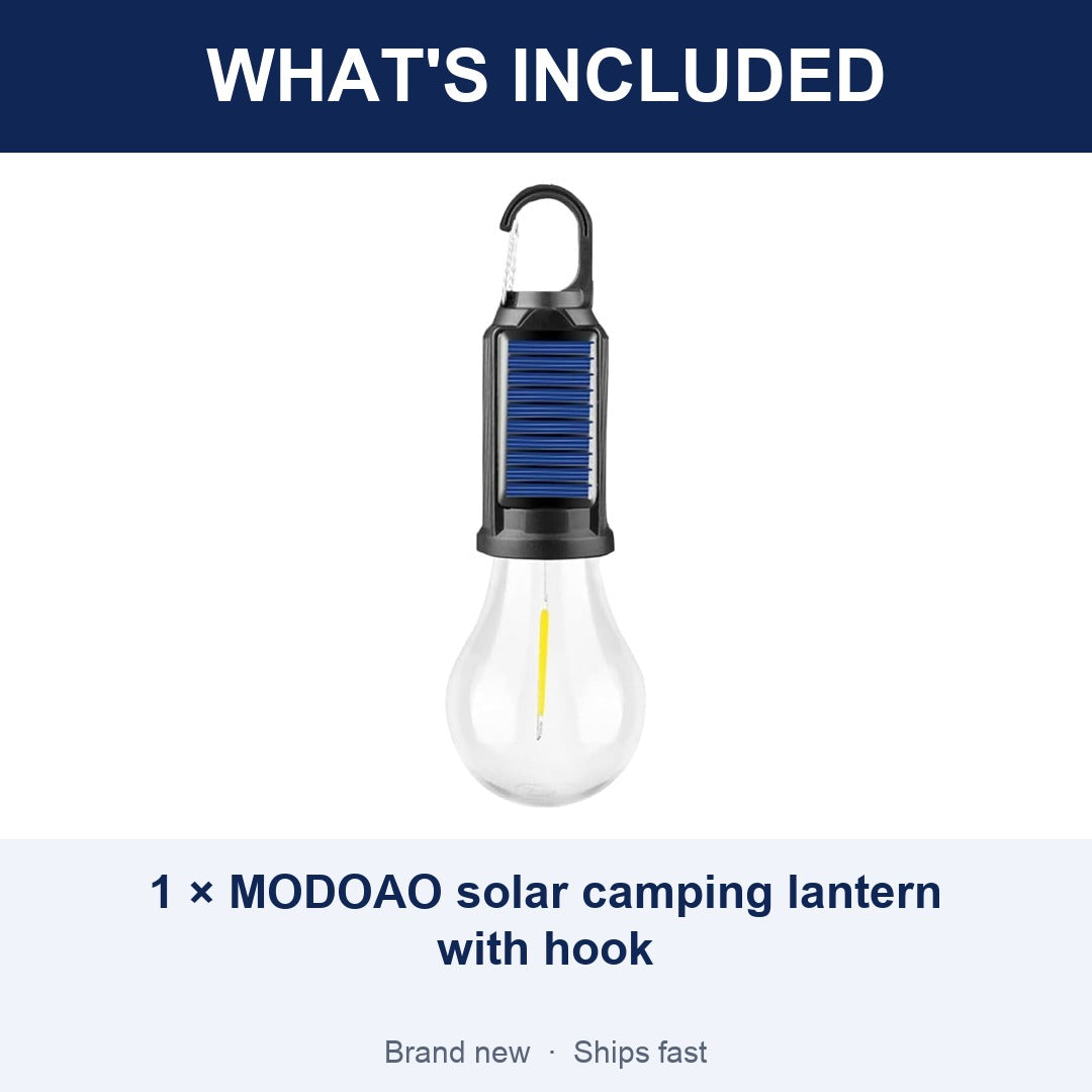 Solar Camping Lantern, USB Rechargeable LED Tent Light, Waterproof Outdoor Hanging Lamp