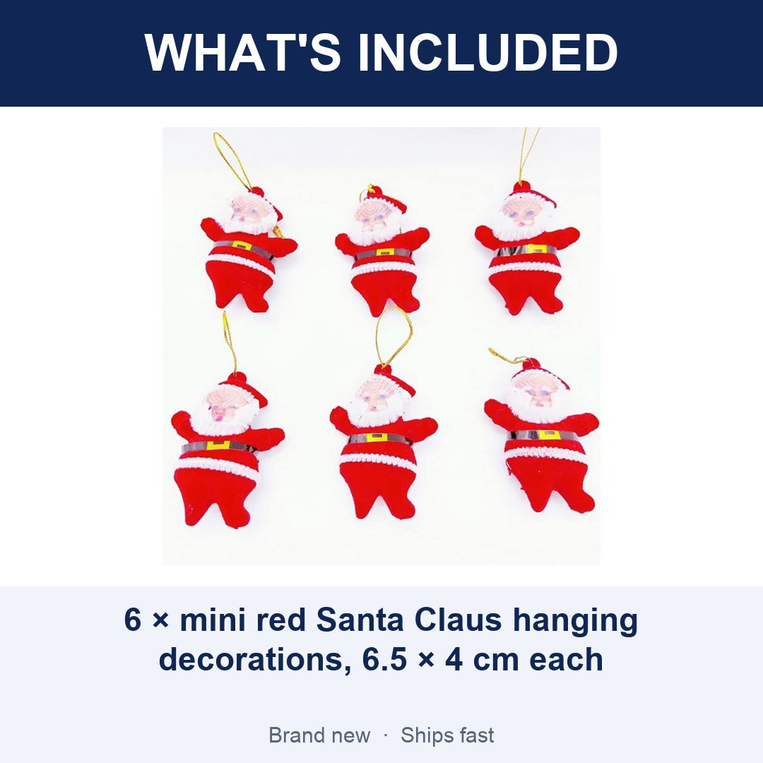 6-Piece Mini Santa Claus Christmas Tree Hanging Ornaments, Red Plastic and Cloth
