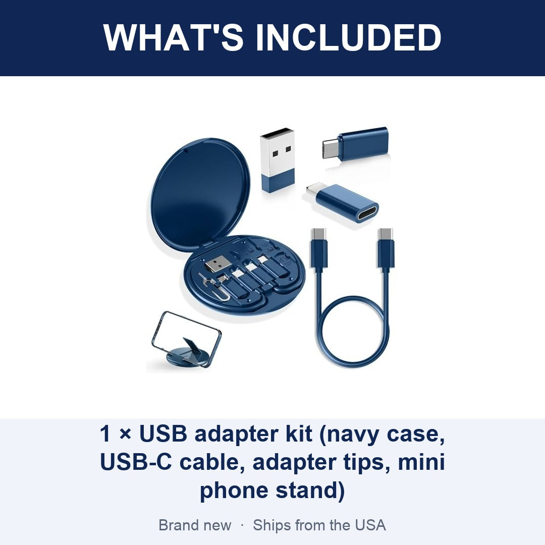 Multi USB Charger Adapter Kit, USB-C, Micro-USB, 8-Pin & USB-A Charge/Data Tips