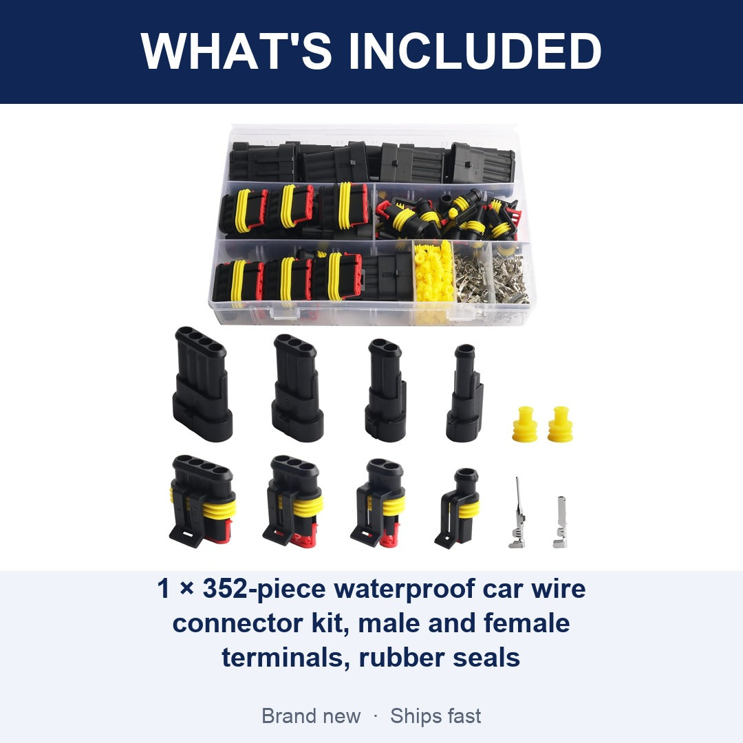 352-Piece Waterproof Car Wire Connector Kit, Male and Female 1 2 3 4 Pin, 22-16 AWG