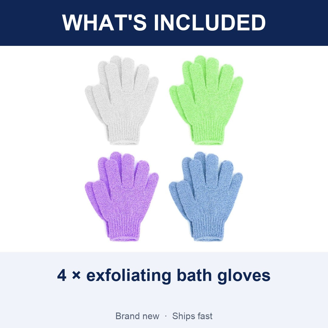 Linda Exfoliating Bath Gloves, Pack of 4 for Shower and Body Scrubbing