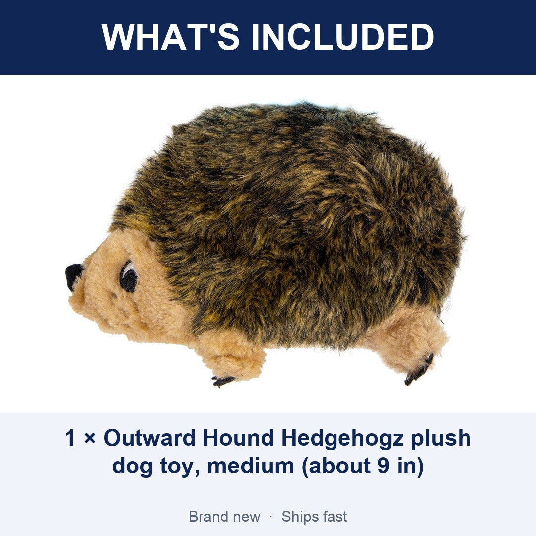 Outward Hound Hedgehogz Plush Dog Toy, Medium 9 in Squeaky Grunting Hedgehog Toy