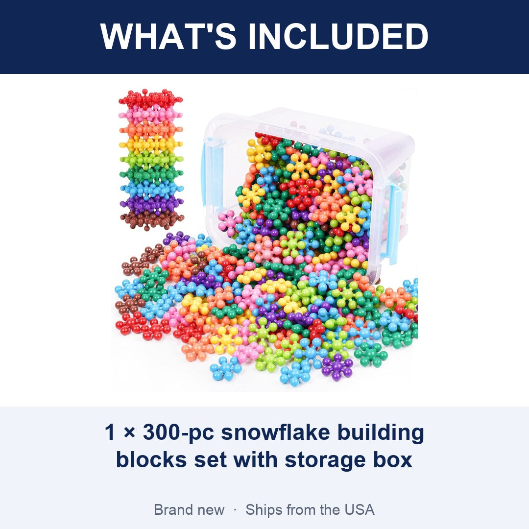 300-Pc Snowflake Building Blocks STEM Set, Interlocking Construction Toy Ages 3+