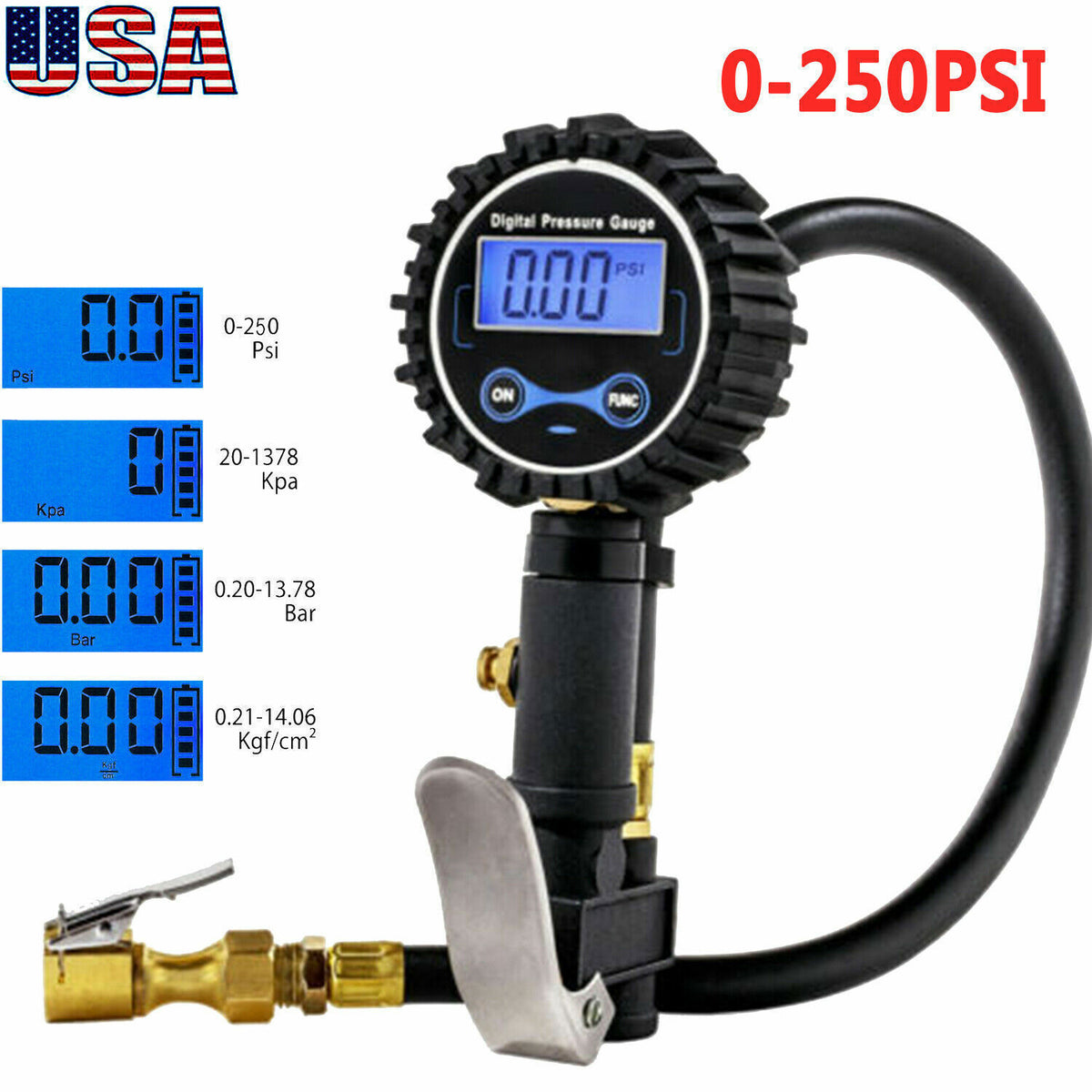 Road Ready Kit: 250 PSI Digital Tire Inflator Pressure Gauge + 360 Windshield Phone Mount