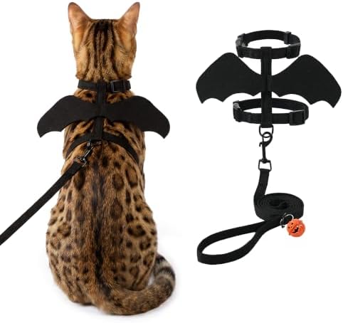Cat Harness and Leash Set with Bat Wings, Escape Proof Adjustable Halloween Vest, Small