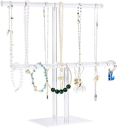 2-Tier Clear Acrylic Necklace Holder, Jewelry Display Stand for Necklaces and Bracelets