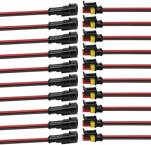 10-Set Waterproof Automotive Electrical Connectors, 16 AWG 2 Pin with Leads