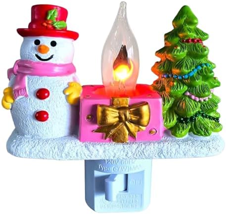 Snowman Christmas Plug-In Night Light, Flickering Campfire Lamp with Swivel Plug