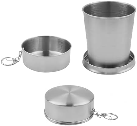 Stainless Steel Collapsible Travel Cup with Keychain Lid, 8.45 oz Folding Camping Mug